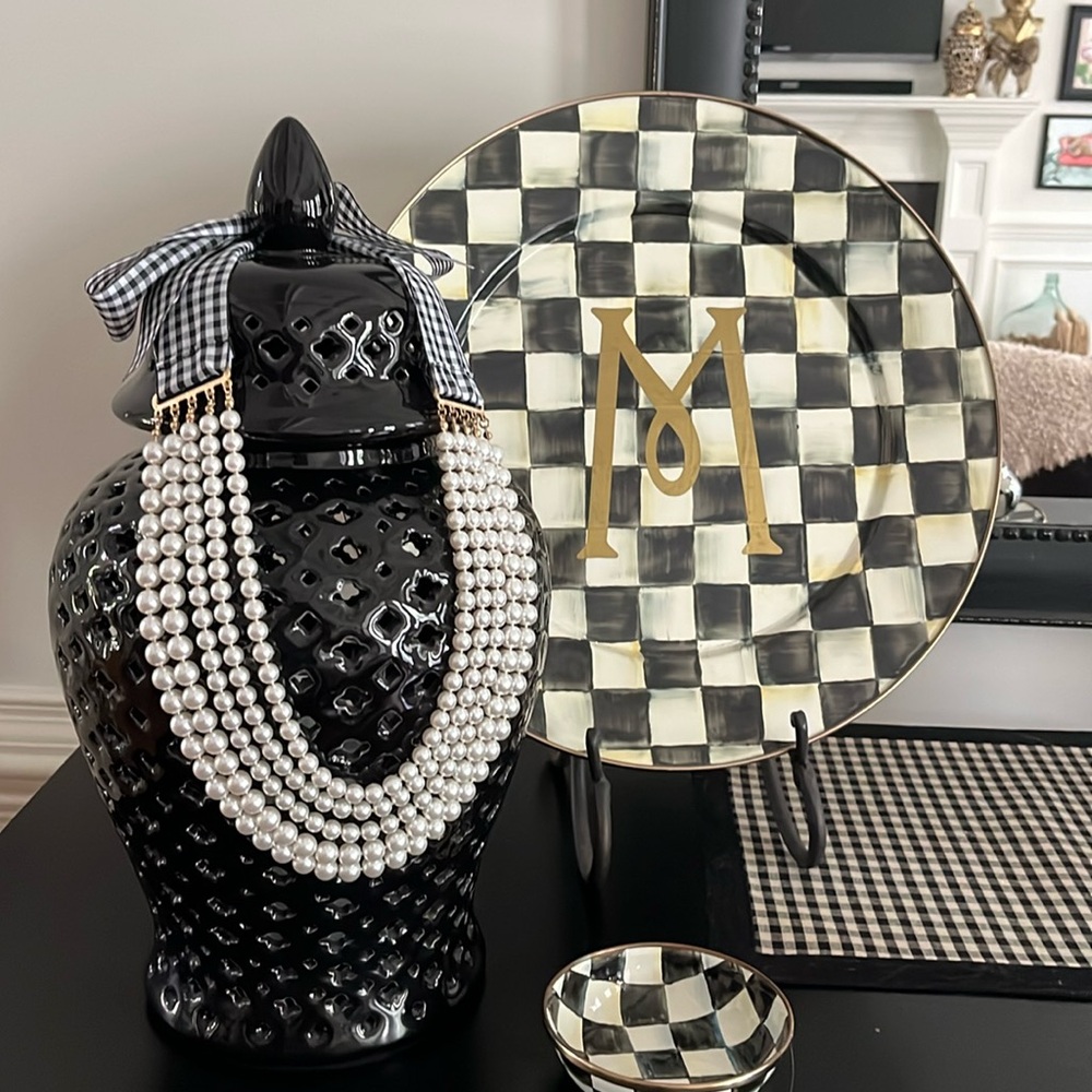 Gingham & Pearl Necklace